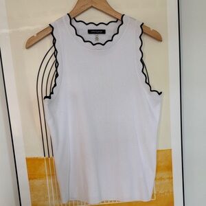 Cable & Gauge White Tank with Black Scallop Trim